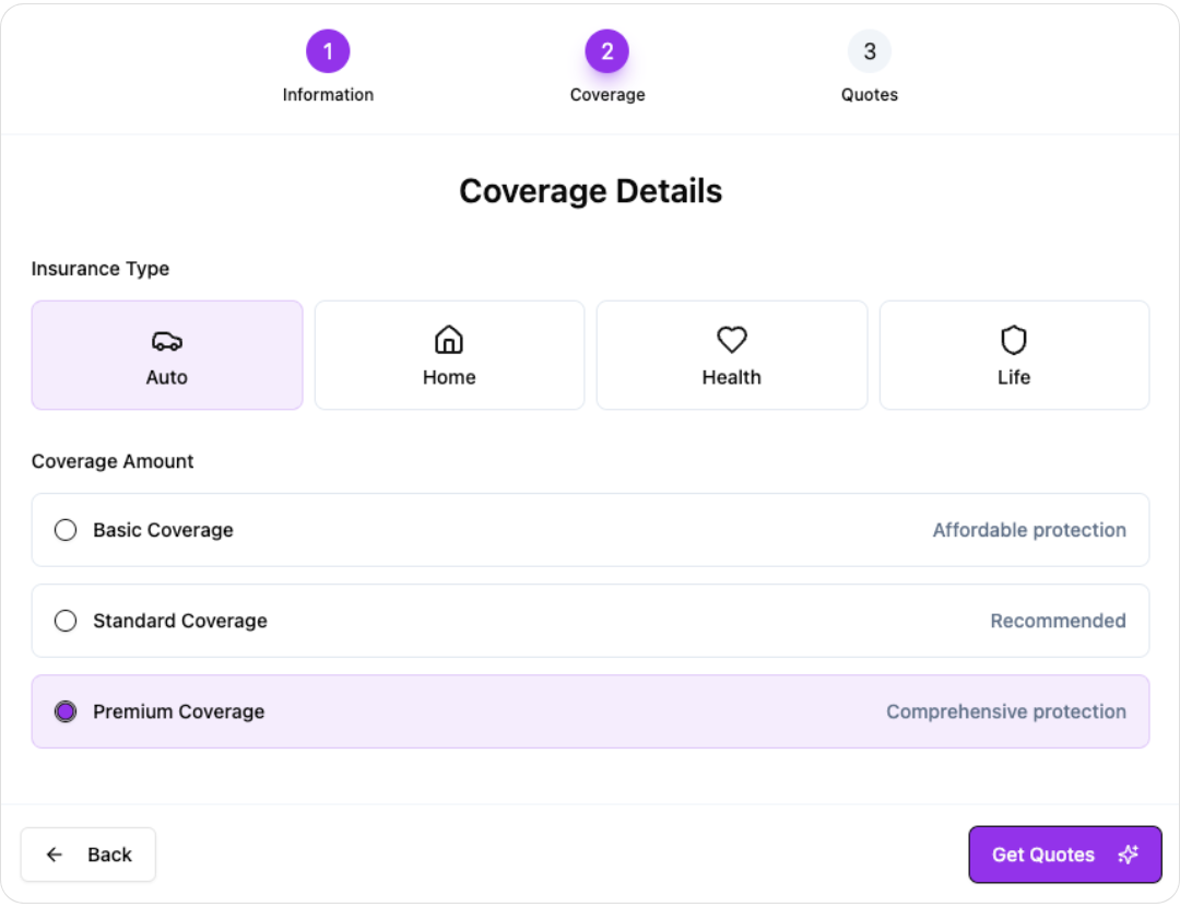 Step 2: Tell Us About Your Insurance Needs